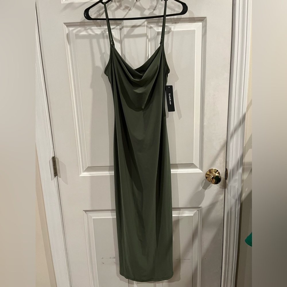 bebe Olive Green Cowl Neck Slip Dress